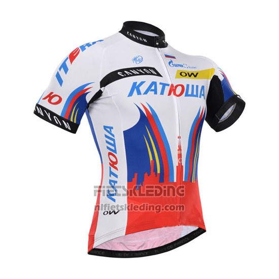 2015 Fietskleding Katusha Wit en Rood Korte Mouwen en Koersbroek